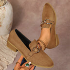 Womens Chunky-heel Pumps With An Elegant Metal Chain And Round Toe