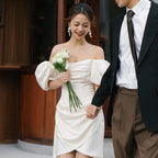 French Light Wedding Dress Off Shoulder