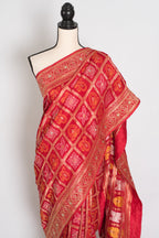 Radha | Red Dola Silk Gharchola Banarasi Saree | Hand-Embroidered Border & Pallu