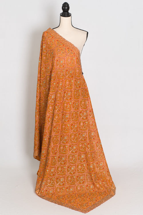 Hira | Orange Georgette Kashmiri Embroidery Saree | Perfect Haldi Wear