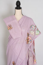 Mouli | Lavender Semi Silk Kota Saree with Designer Floral Applique Work