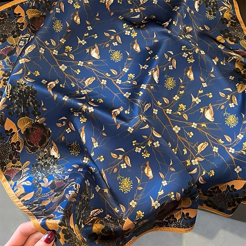 2024 Silk Scarf Scarftop Headwraps For Women Vintage Four Seasons Hair Scarve 110x110cm Hijab Foulard Bandana Femme Headscarf