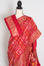 Radha | Red Dola Silk Gharchola Banarasi Saree | Hand-Embroidered Border & Pallu