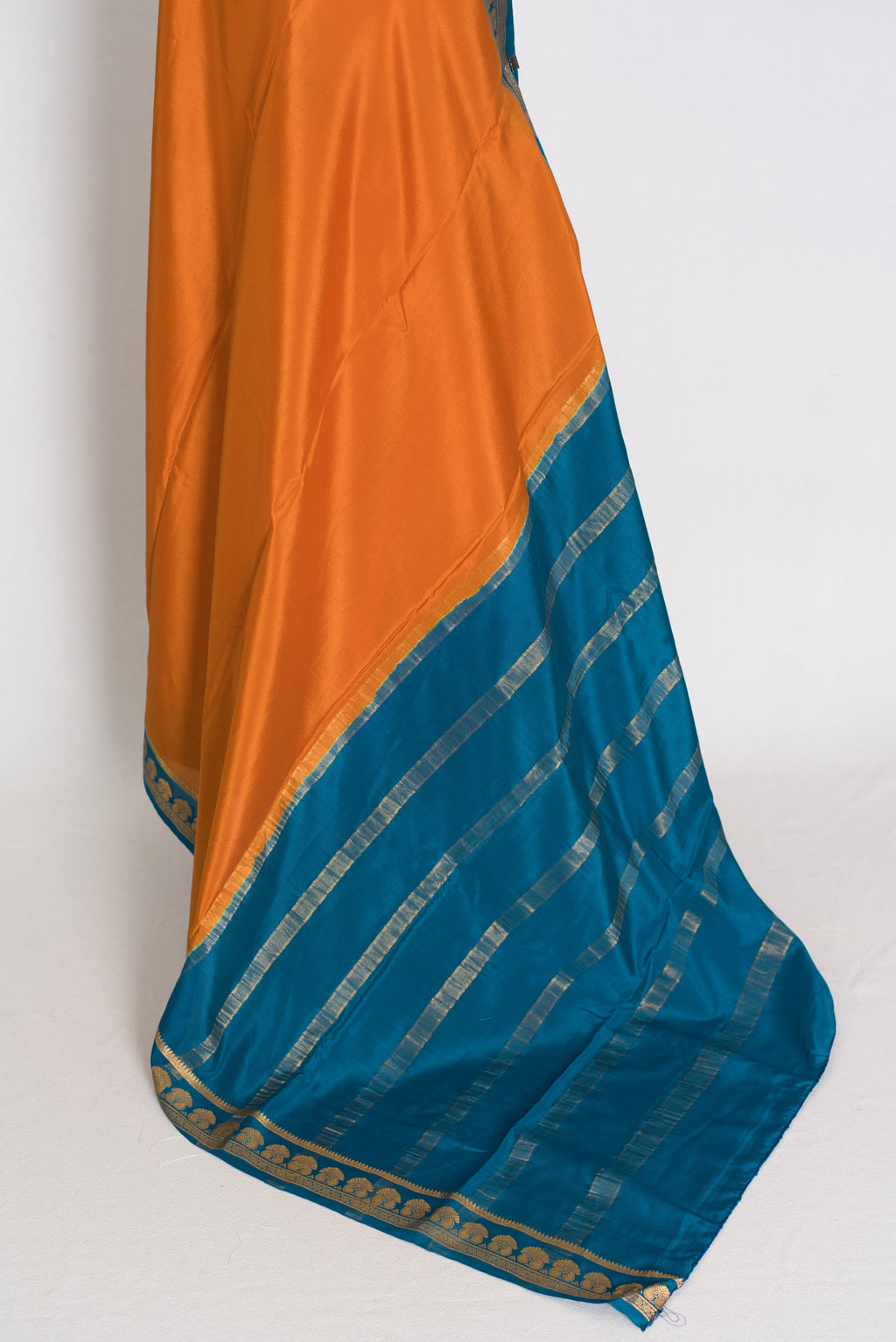 Nandini Orange and Turquoise Pure Mysore Silk Crepe Saree with 36 Size Blouse