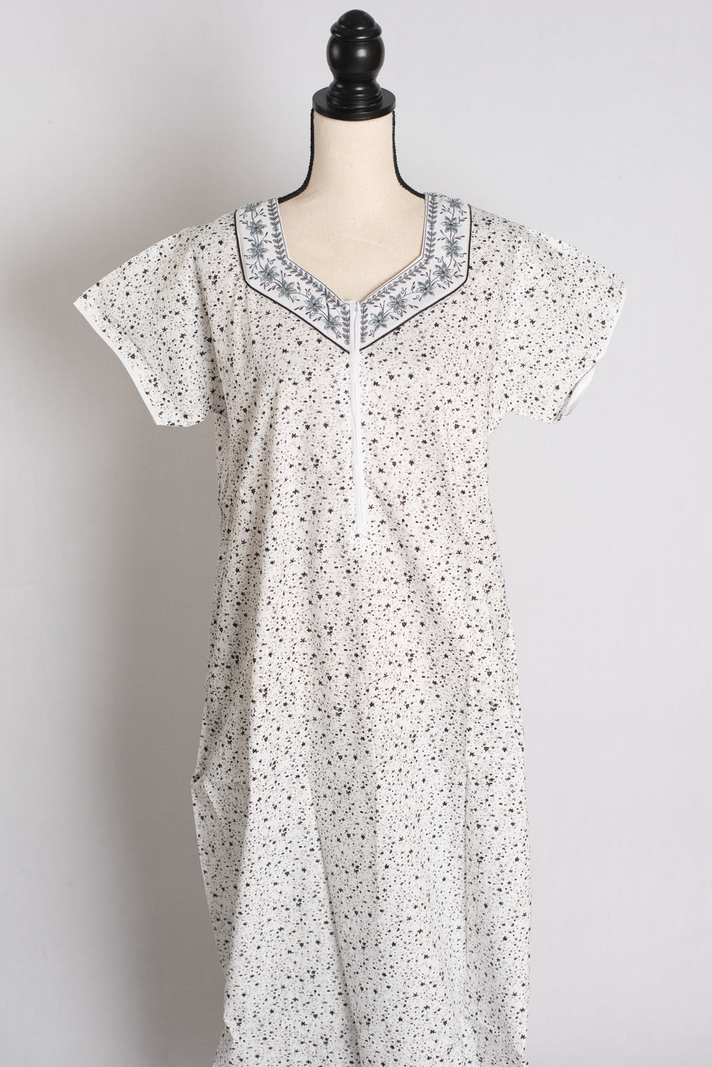 White and Gray Printed Pure Cotton Nightwear in Regular Size