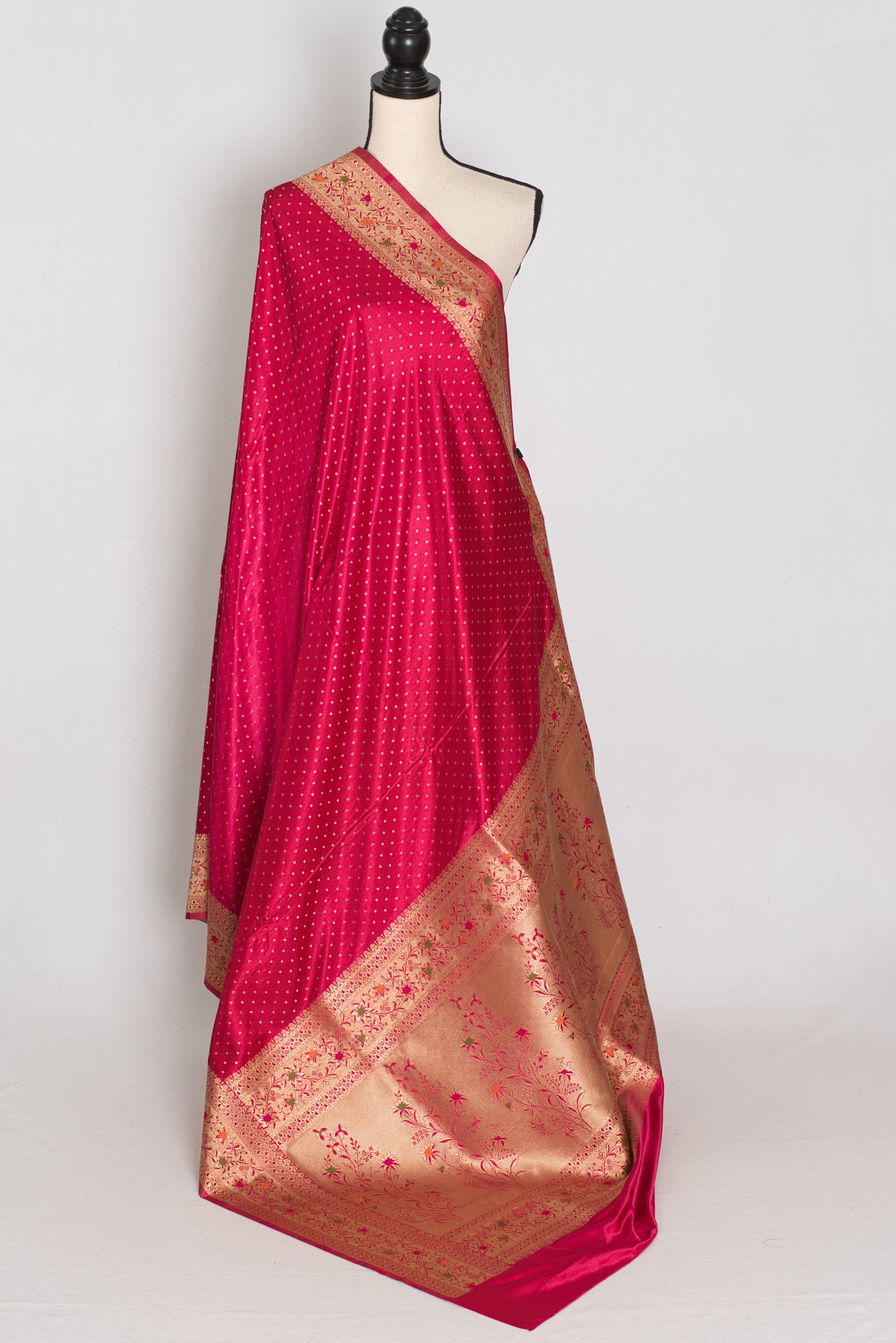 Rosy | Rose Pink Semi Mashru Banarasi Saree | Pre-Stitched Size 40 Blouse