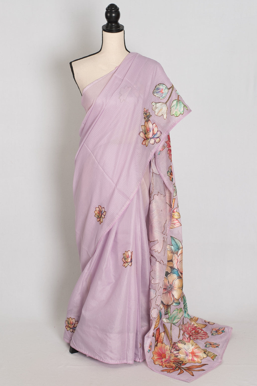 Mouli | Lavender Semi Silk Kota Saree with Designer Floral Applique Work