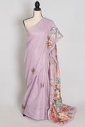Mouli | Lavender Semi Silk Kota Saree with Designer Floral Applique Work