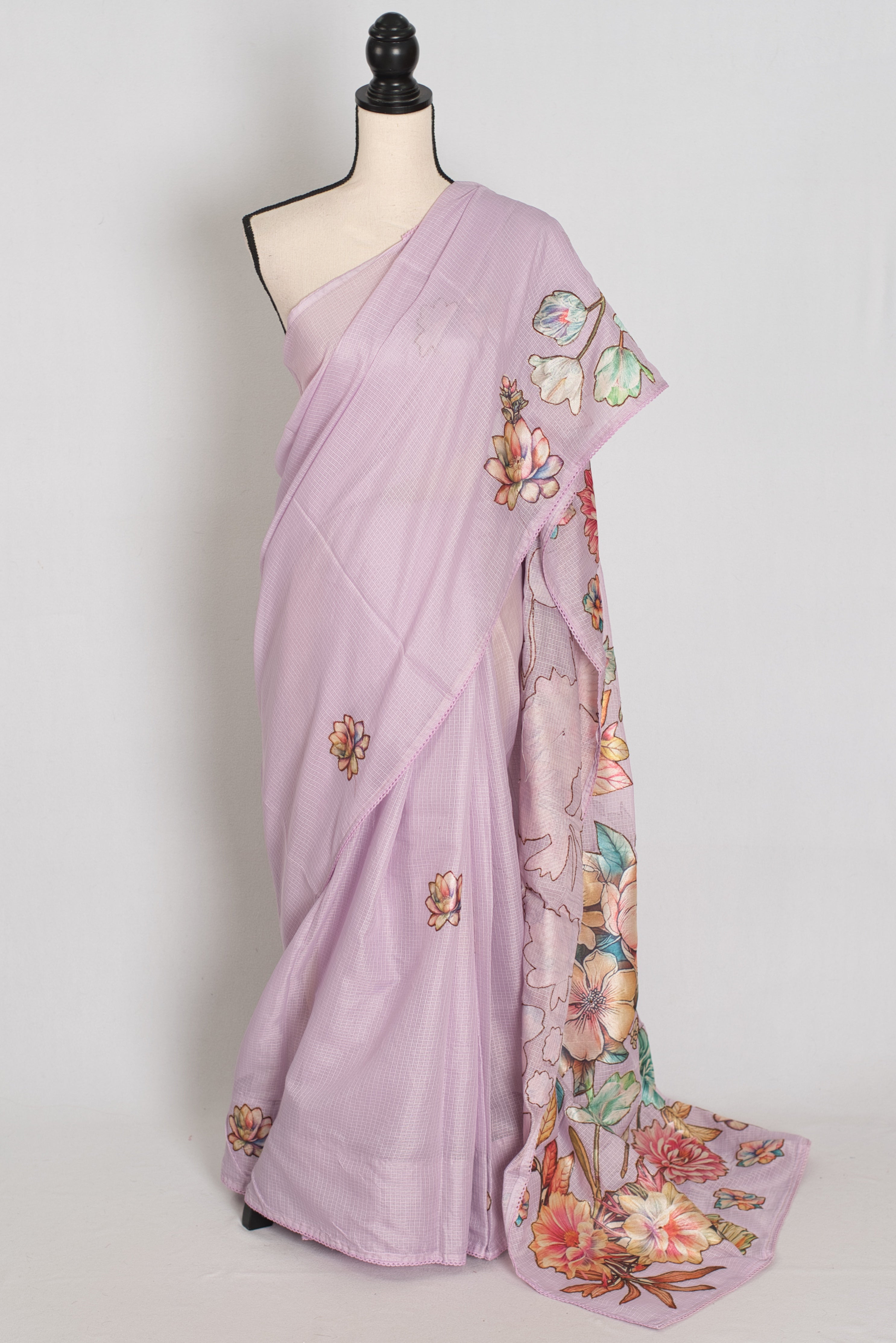 Mouli | Lavender Semi Silk Kota Saree with Designer Floral Applique Work