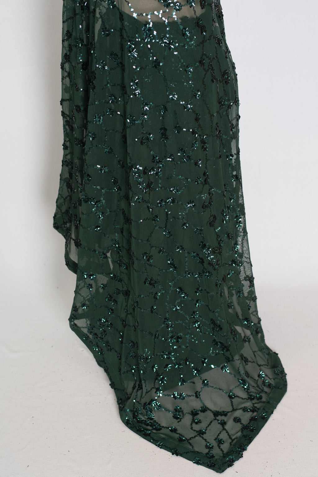 Gia | Bottle Green Soft Net Sequin Saree | Glamorous Evening Cocktail Partywear