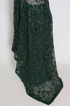 Gia | Bottle Green Soft Net Sequin Saree | Glamorous Evening Cocktail Partywear