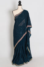 Sia | Cobalt Blue Georgette Kashmiri Embroidery Saree| Designer Cocktail Glamour