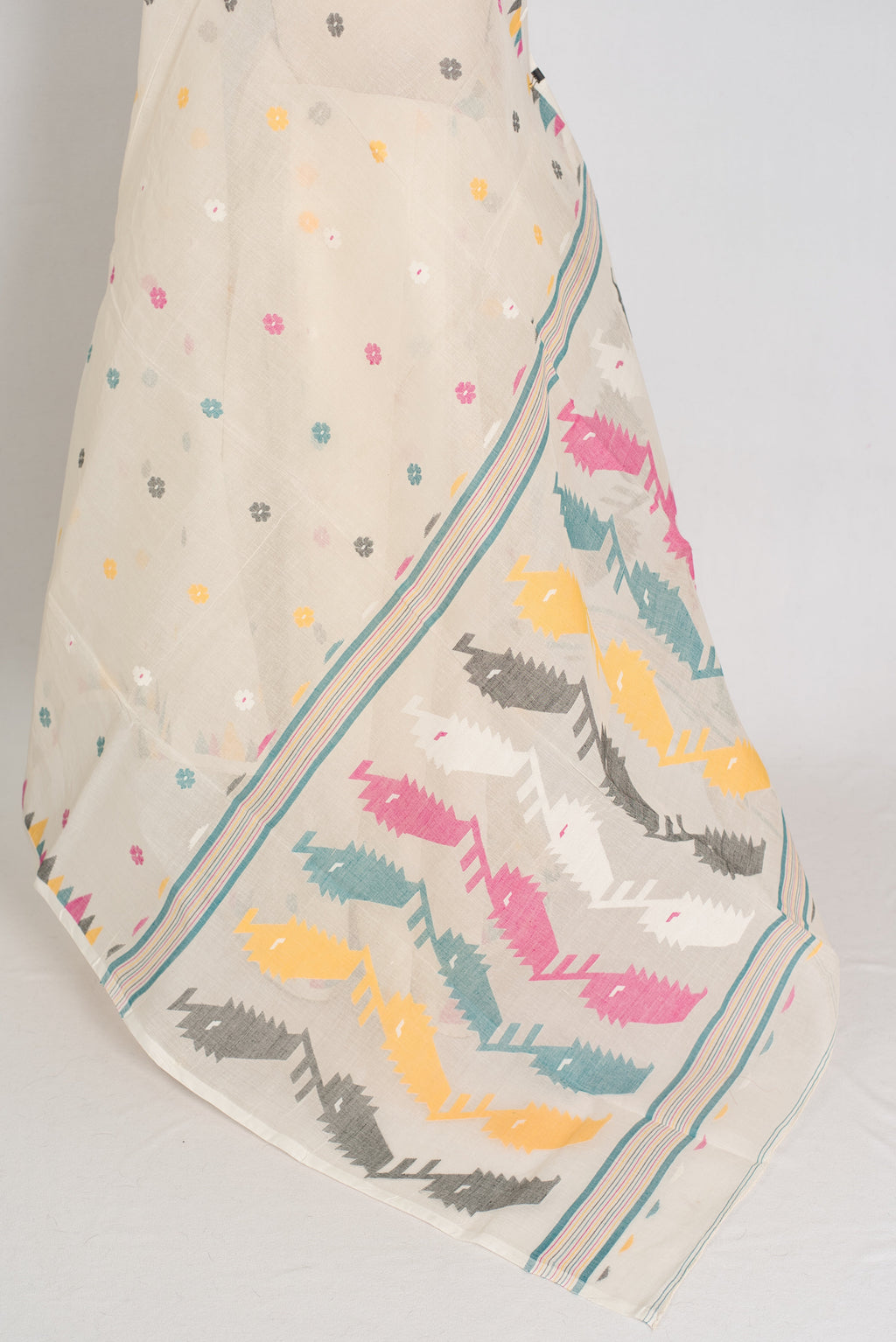 Meera | Off-White Pure Cotton Handwoven Jamdani Saree