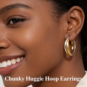 Two Tone Earrings for Women Gold and Silver Earrings Polished Chunky Huggie Hoop Earring Fashion Jewelry Two Tone Jewelry for Woman