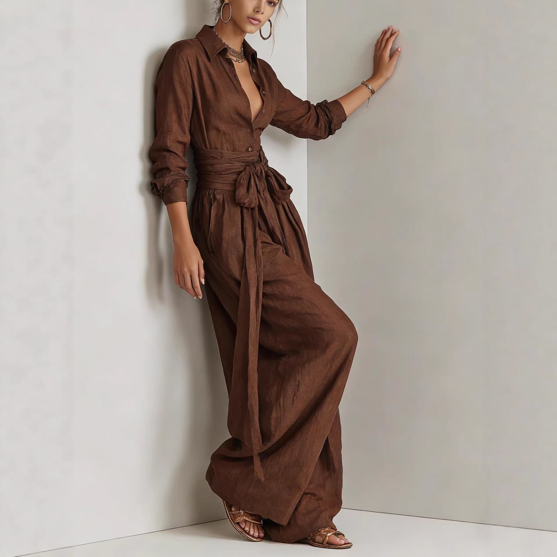 Solid-color High-waisted Short-sleeve Pants Fashion Casual Set