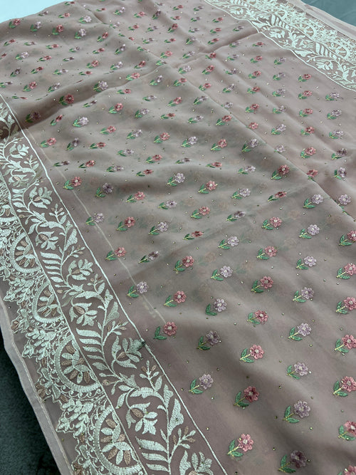 Embroidery Work Mauve Georgette Cocktail Saree