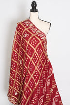 Roshni | Maroon Gharchola Gajji Silk Saree | Zardosi Gota Patti Hand Embroidery