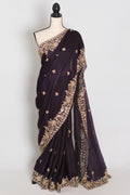 Priya | Deep Purple Tissue Saree | Stitched Size 38 Blouse (Adjustable to 40)