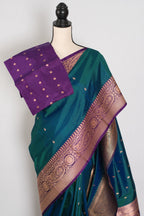 Mayuri | Peacock Green & Purple Pure Banarasi Silk Saree | Silk Mark Certified