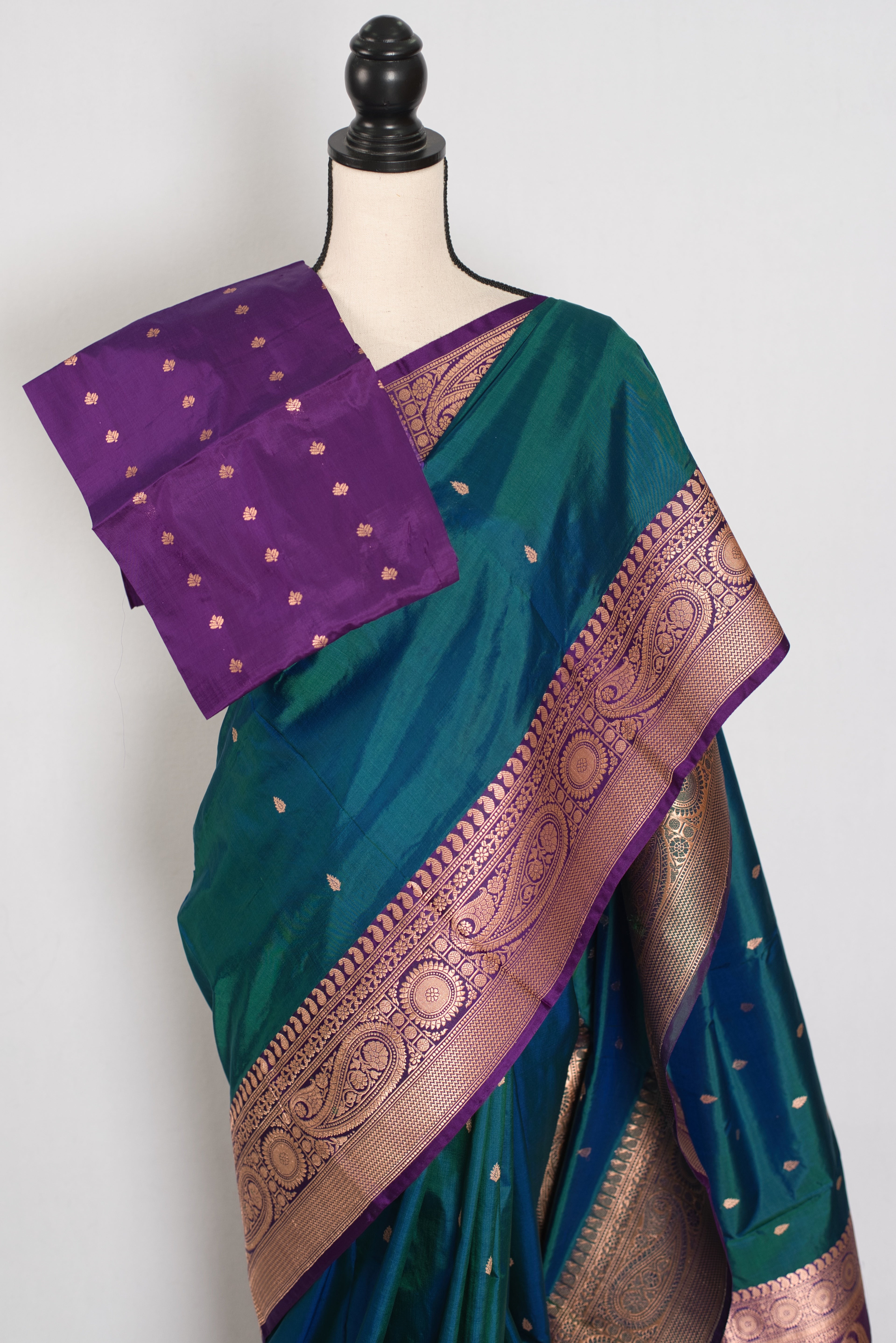 Mayuri | Peacock Green & Purple Pure Banarasi Silk Saree | Silk Mark Certified