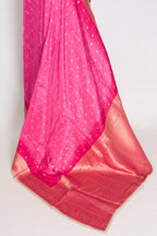 Abira | Pink & Gold Dola Silk Banarasi Saree | Designer Stitched Lace Border