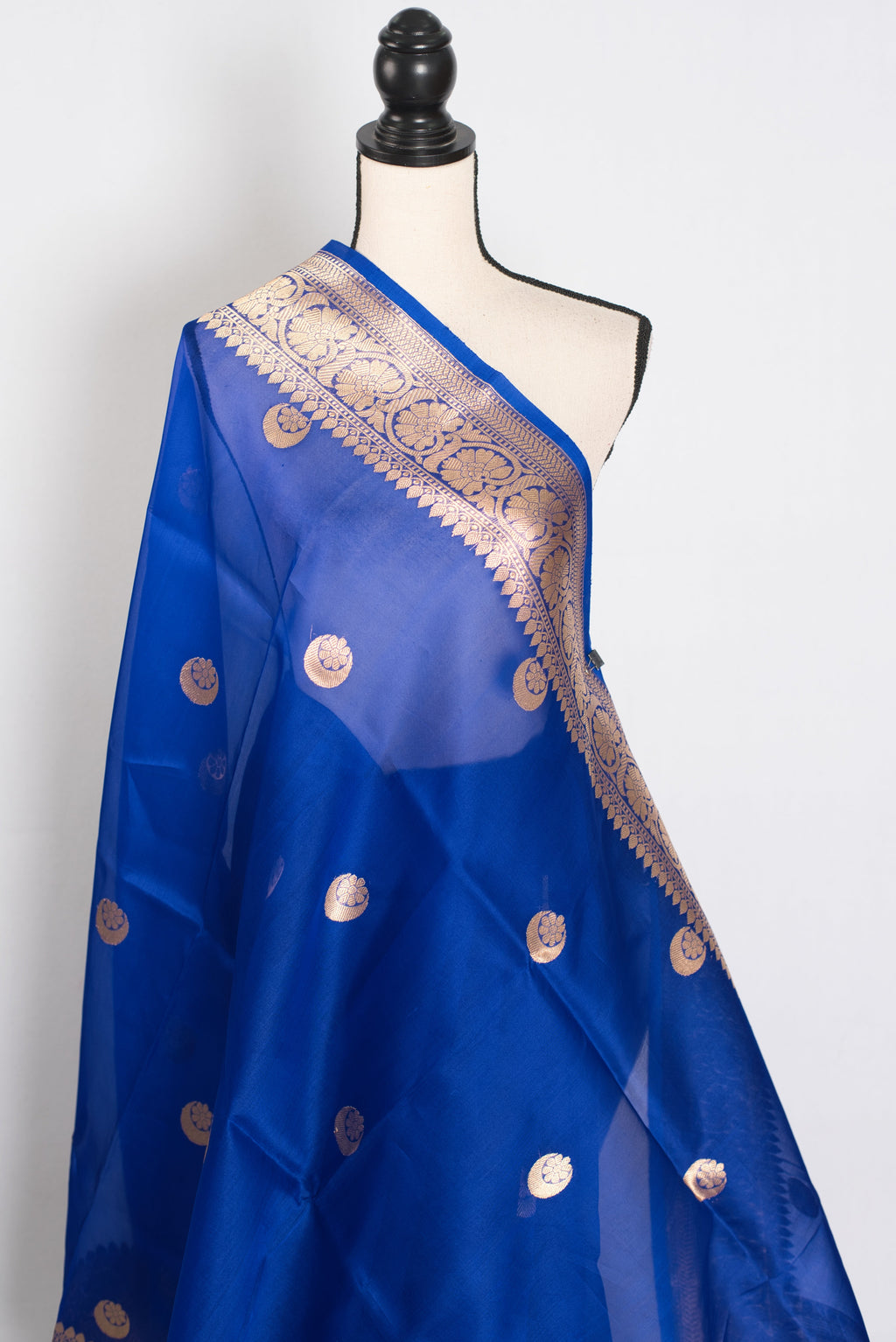 Kalpana : Royal Blue and Gold Chand Sitara Kora Organza Banarasi Saree