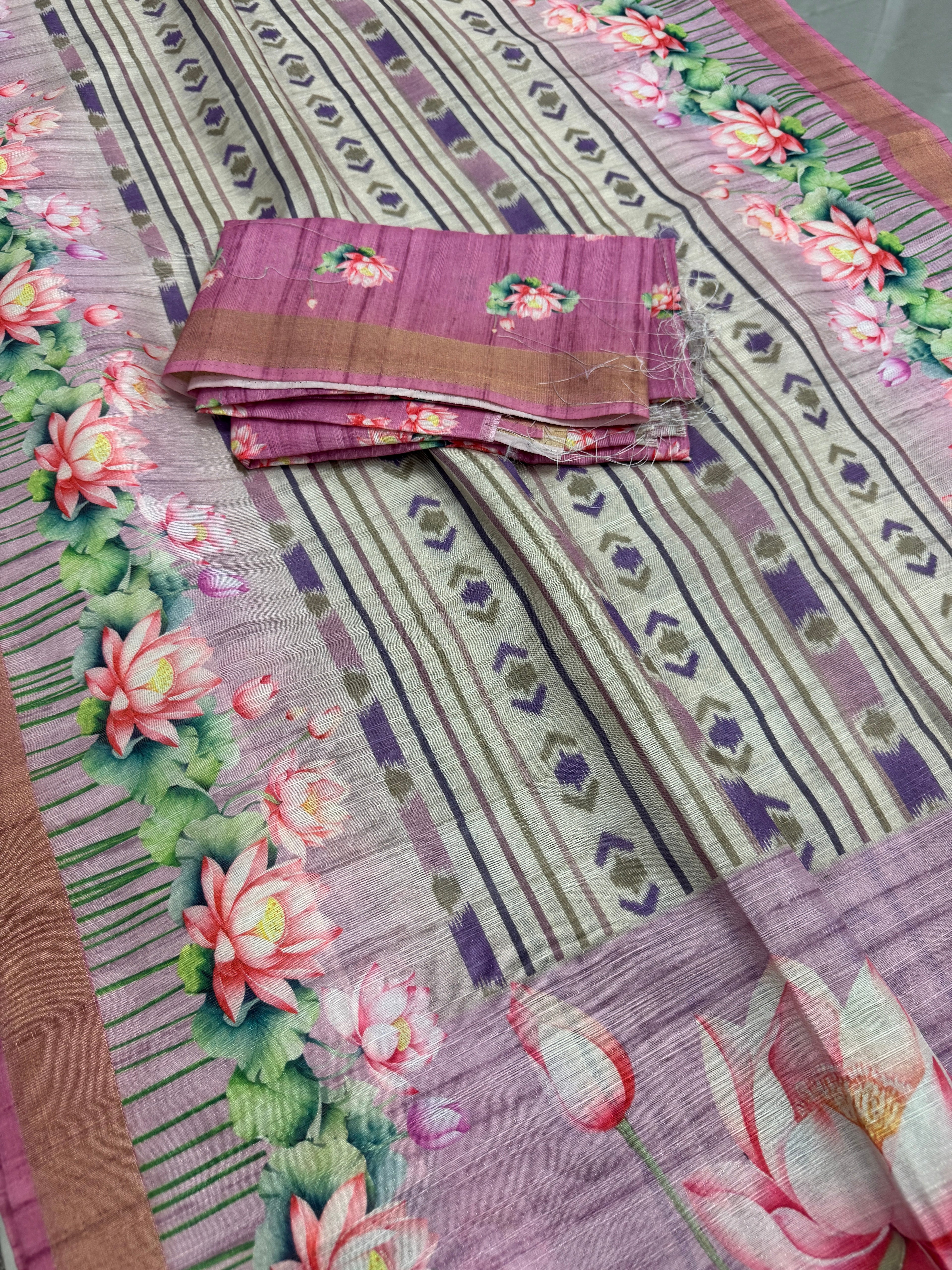 Rai | Off White & Lavender Ikkat Fusion Semi Tussar Saree
