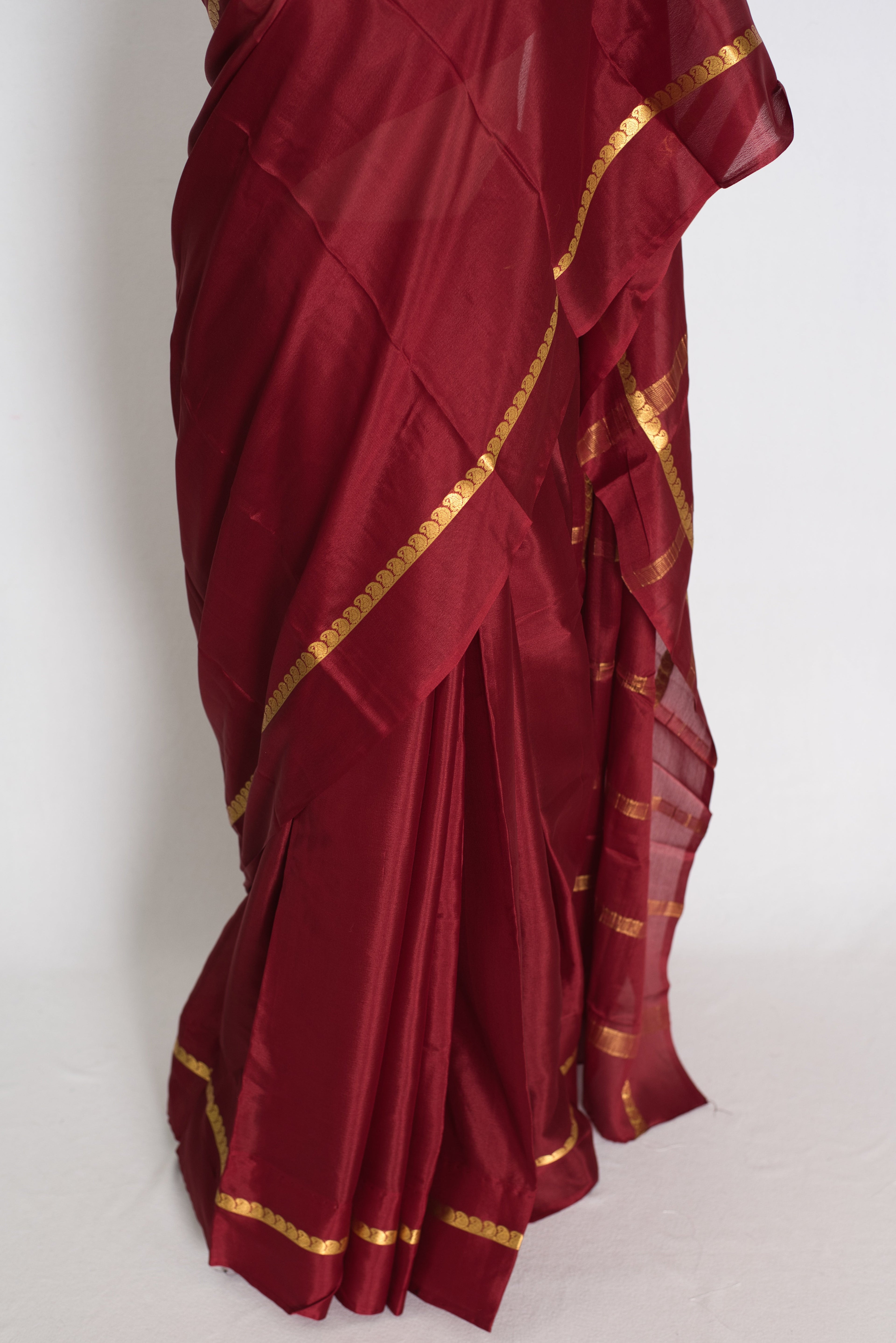 Mekhla Maroon and Gold Pure Mysore Crepe Silk Saree – Silk Mark Certified