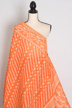 Sia : Festive Orange and White Blended Cotton Jamdani Saree with Hand Embroidery