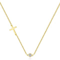 Cross Necklace for Women, Dainty 14K Gold Plated Cross Pendant Necklace Gold Cross Birthstone Necklace Tiny Sideway Cross Choker Necklace Trendy Christmas Gift for Women