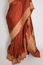 Nina | Rust Orange Semi Mashru Banarasi Saree | Pre-Stitched Size 40 Blouse