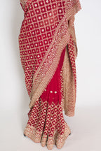 Heema | Dark Red Georgette Bridal Saree | Royal Festive & Wedding Wear