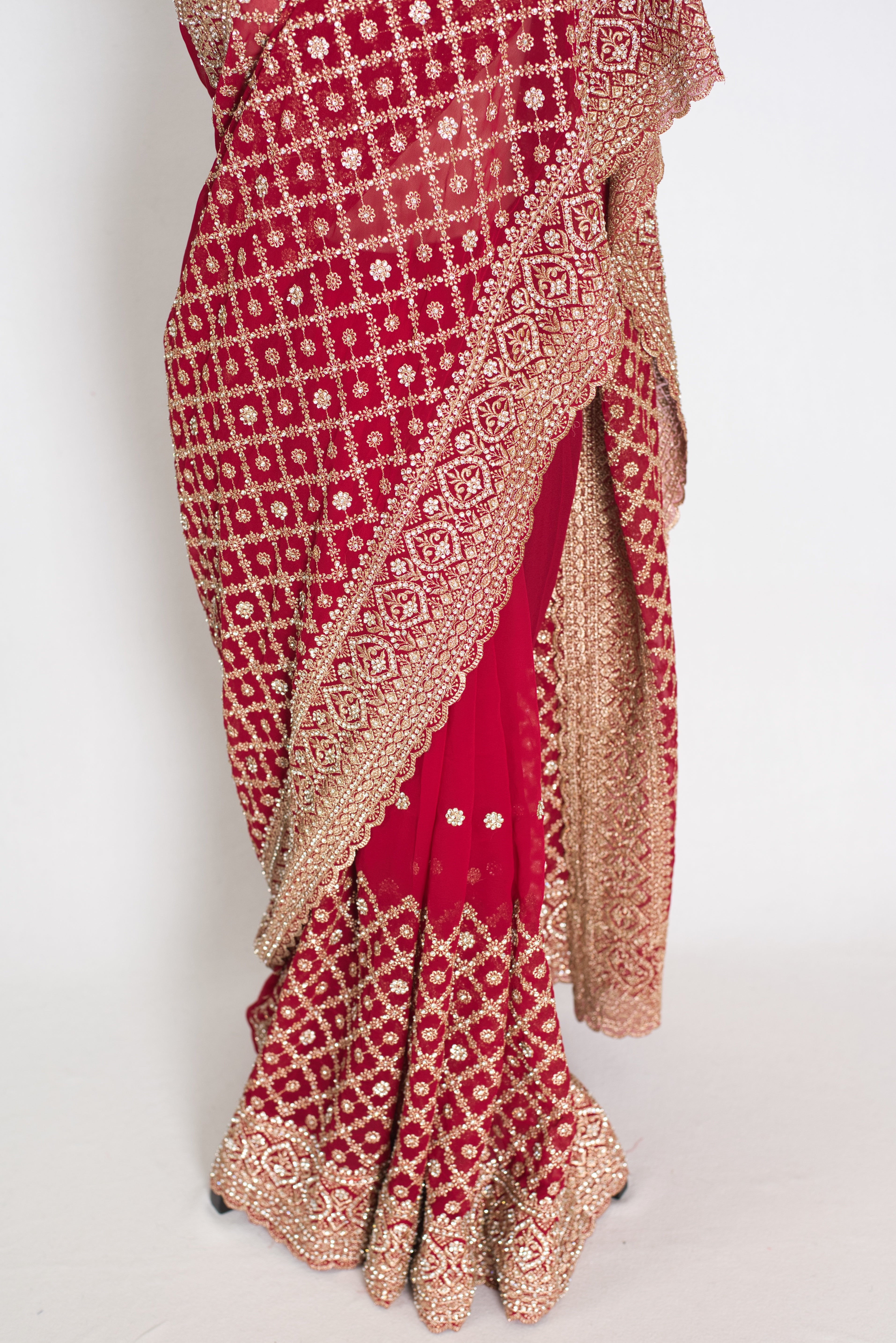 Heema | Dark Red Georgette Bridal Saree | Royal Festive & Wedding Wear