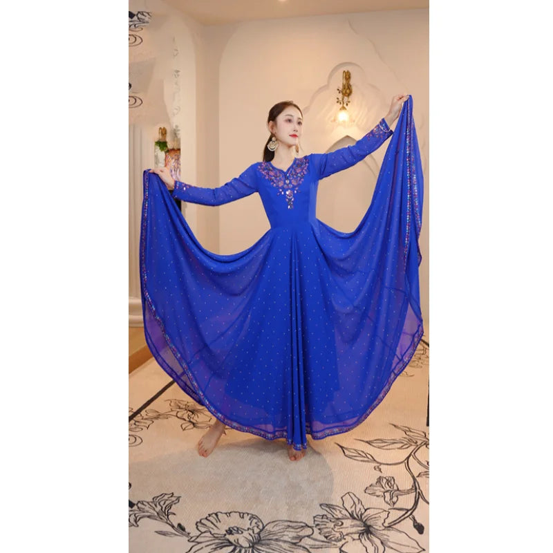 2026 Female India Saree Dress Long Sleeve Big Swing Clothes Oriental Classical Stage Performance Costume Bollywood Wear DQL12728