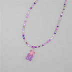 Gradient-colored Little Bear Seed Bead Necklace