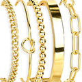 Gokeey Gold Bracelets Set for Women Non Tarnish, Waterproof 14K Gold Plated Sterling Silver Chunky Cuff Bracelet Stackable Gold Bangles Bracelet for Women Trendy Fashion Accessories Tie Knot Cuban Rope Paperclip Beaded Bracelet Stack Jewelry Mothers Day G