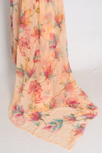 Diya : Soft Peach Floral Printed Chiffon Saree - Budget-Friendly Summer Drape