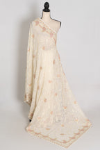 Shaba : Off-White Georgette Embroidered Cocktail Partywear Saree