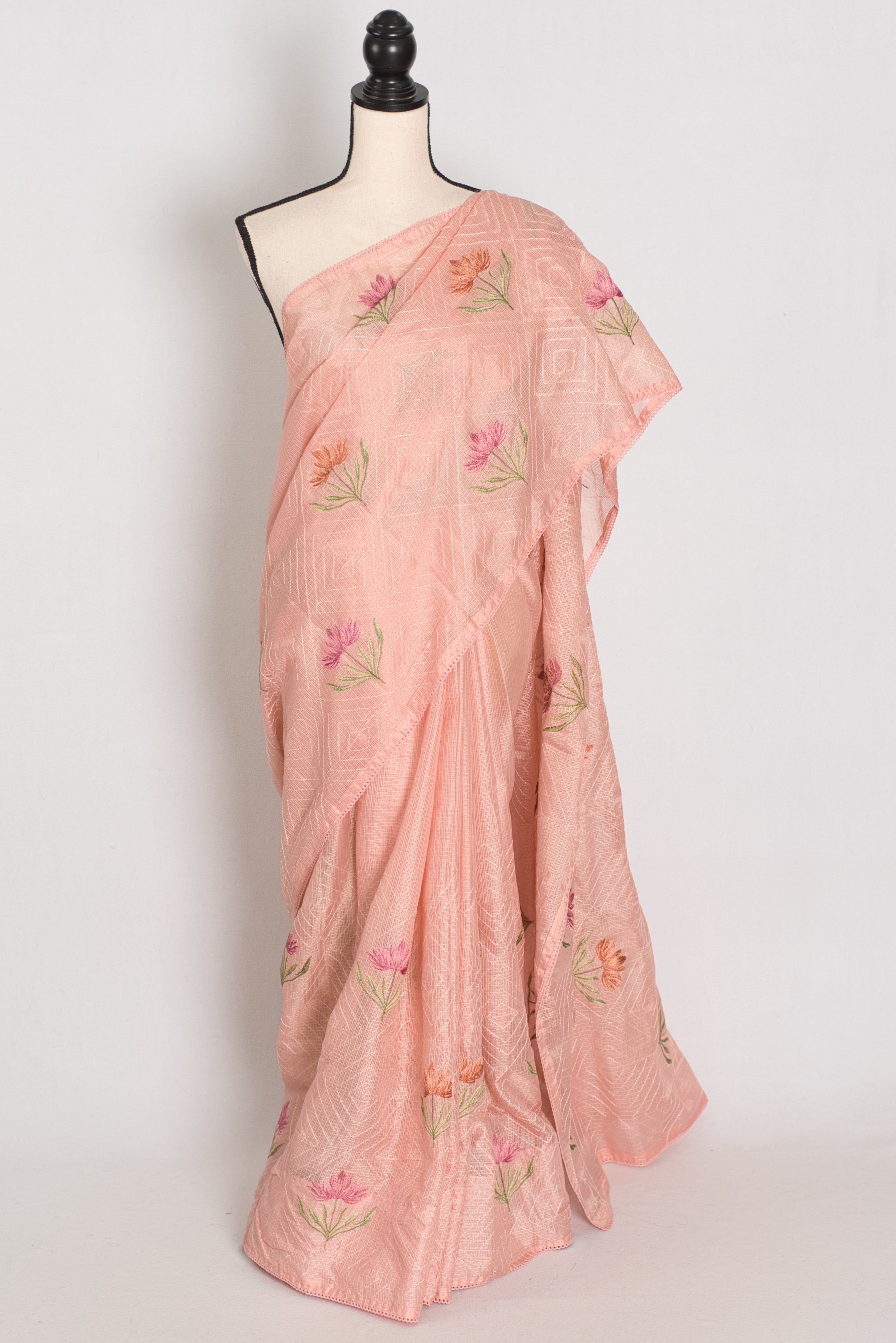 Mala | Peach Kota Silk Saree | Ultra-Lightweight, Breathable & Budget-Friendly