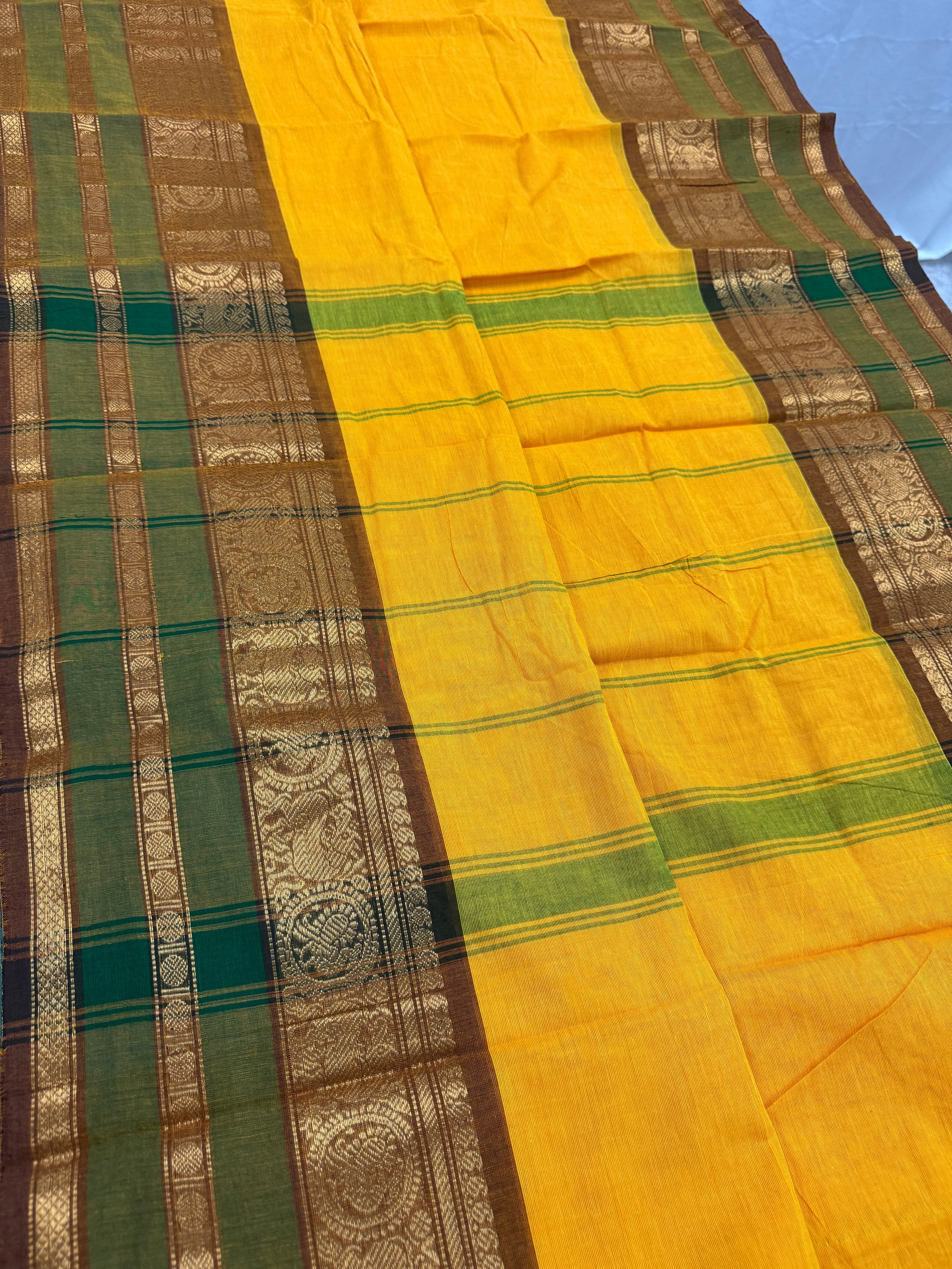 Madhabi : Handwoven Yellow Cotton Kanjivaram Saree