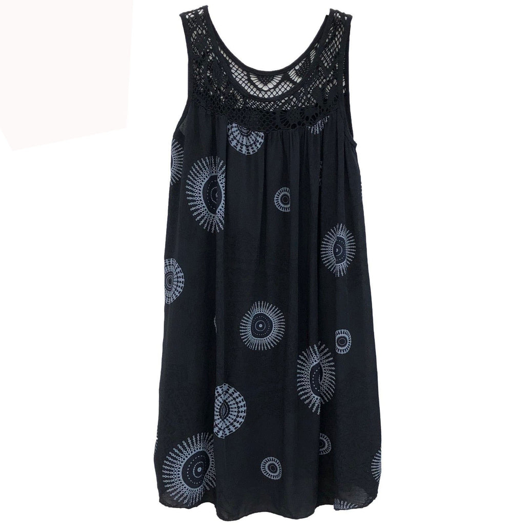 European And American Women's Clothing Lace Print Sleeveless Swing Loose Sexy Dress