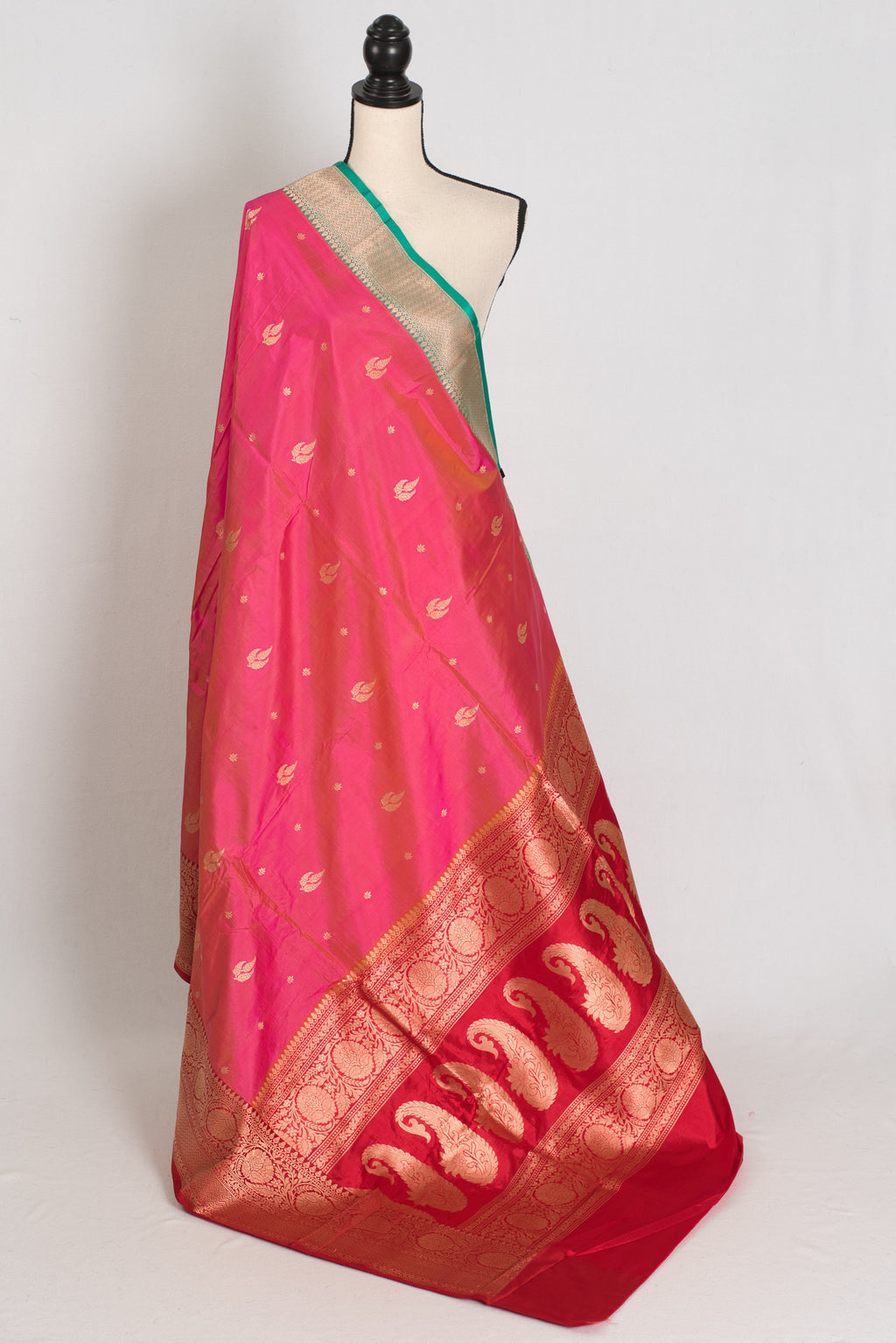 Vibha | Dual-Shade Pink Banarasi Silk Saree with 36 Size Ready-Stitched Blouse
