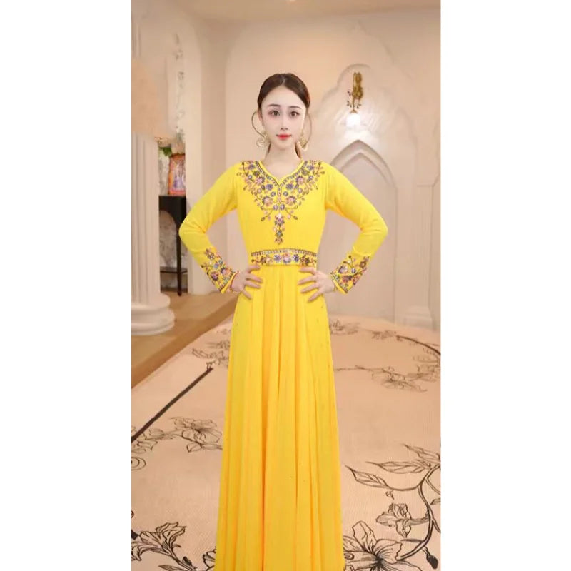 2026 Female India Saree Dress Long Sleeve Big Swing Clothes Oriental Classical Stage Performance Costume Bollywood Wear DQL12728