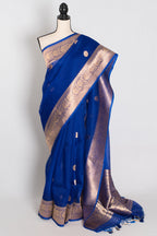 Kalpana : Royal Blue and Gold Chand Sitara Kora Organza Banarasi Saree