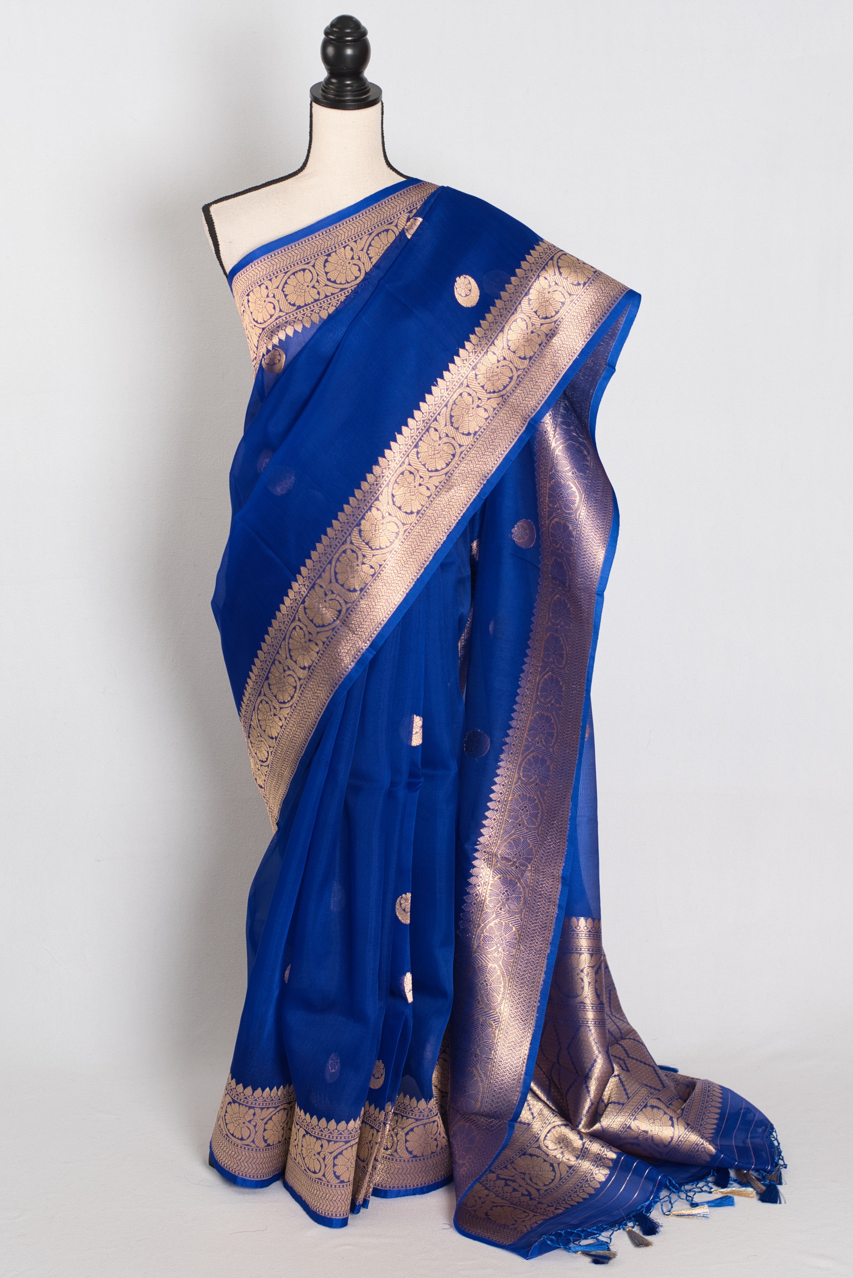 Kalpana : Royal Blue and Gold Chand Sitara Kora Organza Banarasi Saree