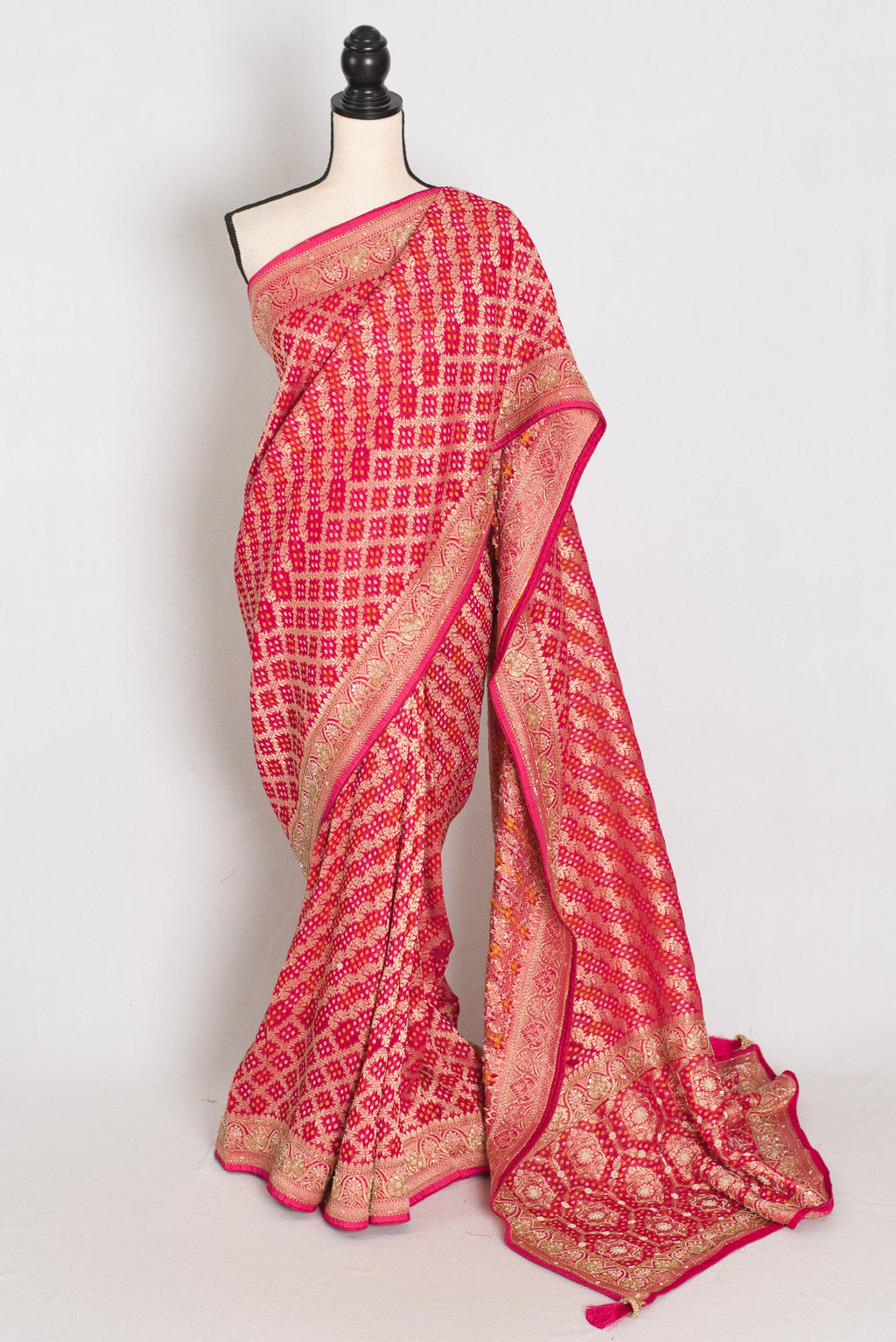 Afrin | Rani Pink Semi Georgette Saree | Pre-Stitched Size 38 Blouse