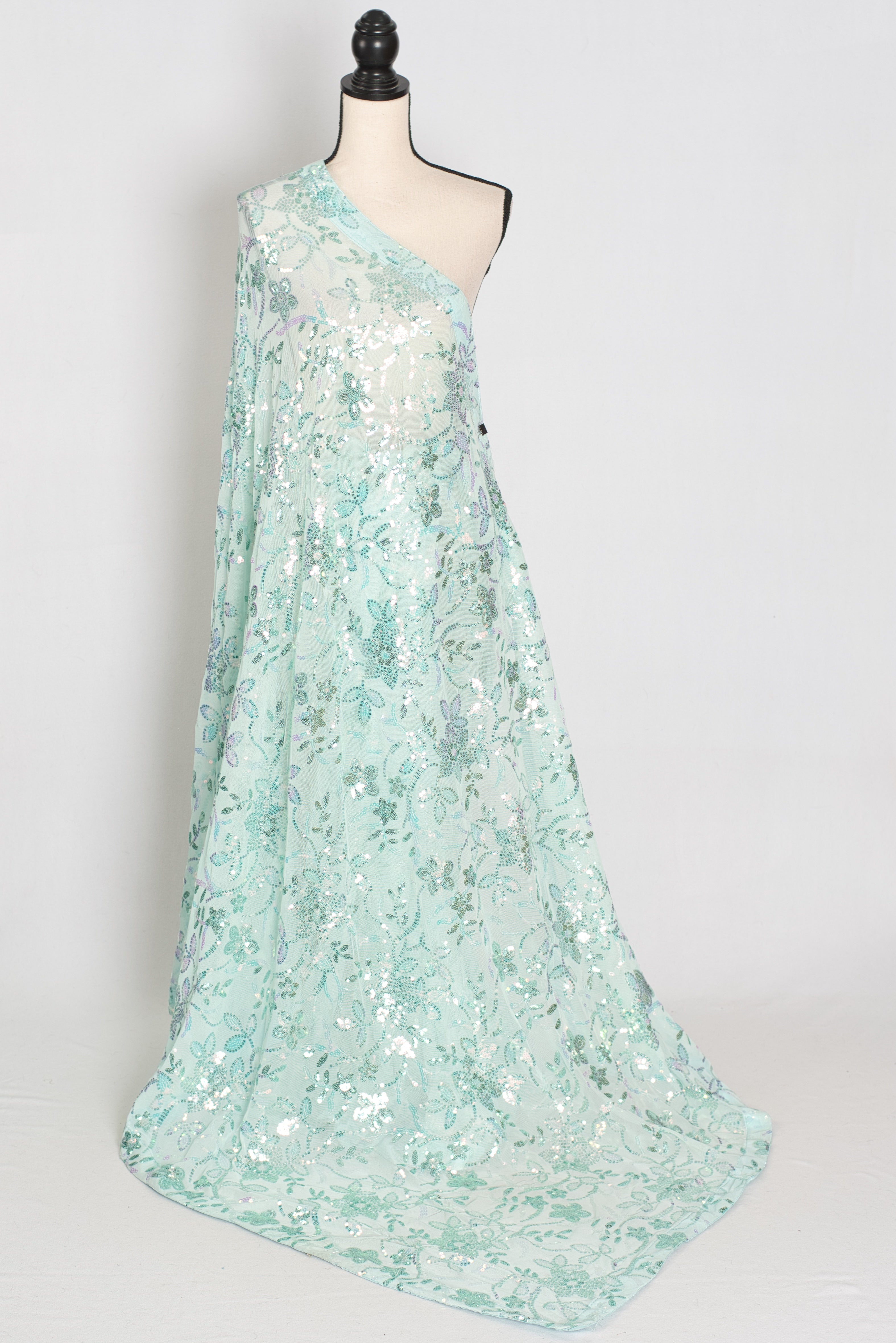 Ishq | Sea Green Soft Net Saree | Ready-To-Wear Set with Size 36 Stitched Blouse