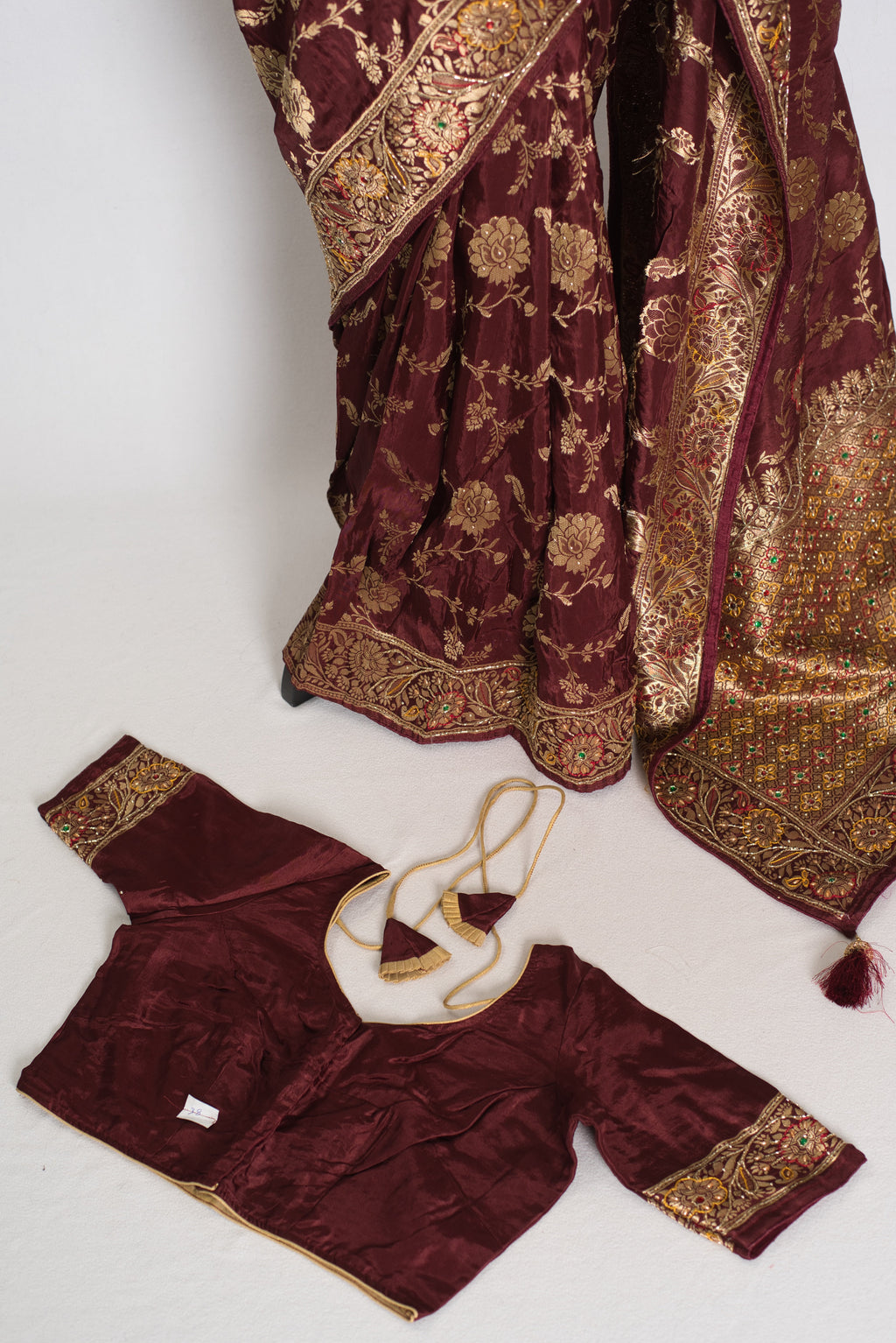 Shruti : Coffee Brown Dola Silk Banarasi Saree with 38 Size Blouse