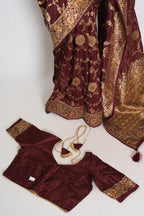 Shruti : Coffee Brown Dola Silk Banarasi Saree with 38 Size Blouse