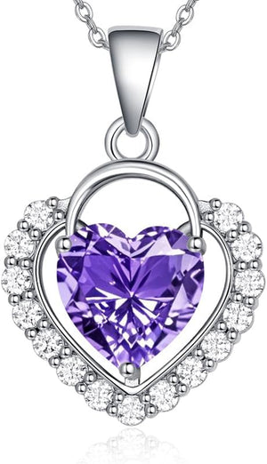 Heart Necklaces for Women 18K White Gold Plated Birthstone CZ Love Heart Pendant Necklace Adjustable Chain Jewelry Necklaces Birthday Gifts Present for Wife Her
